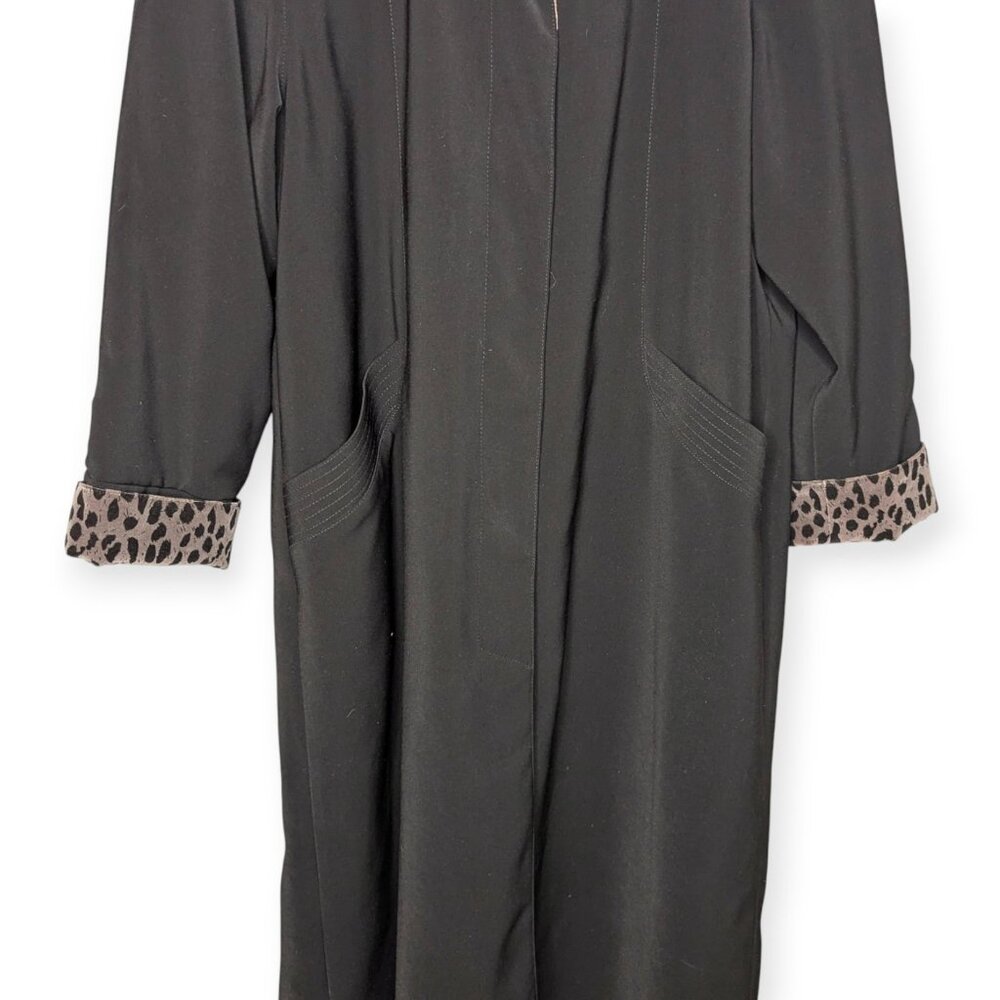 Vintage Rainshedder Elegant Black Coat with Leopard Print Accents Womens Size 14 - Picture 3 of 16